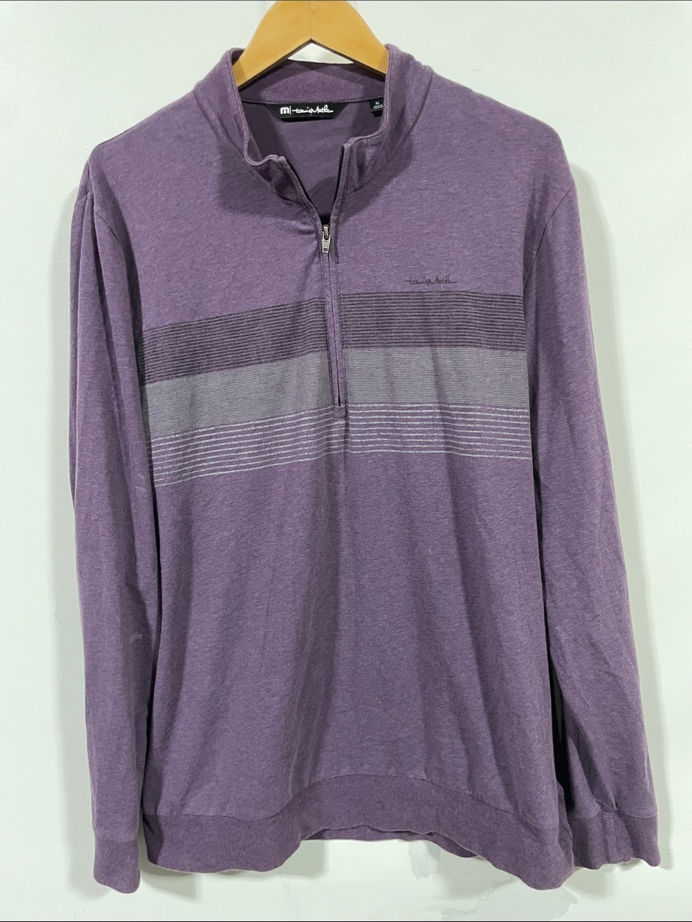 Travis Mathew Men’s Lavender Zip-Up Sweater with Stripes